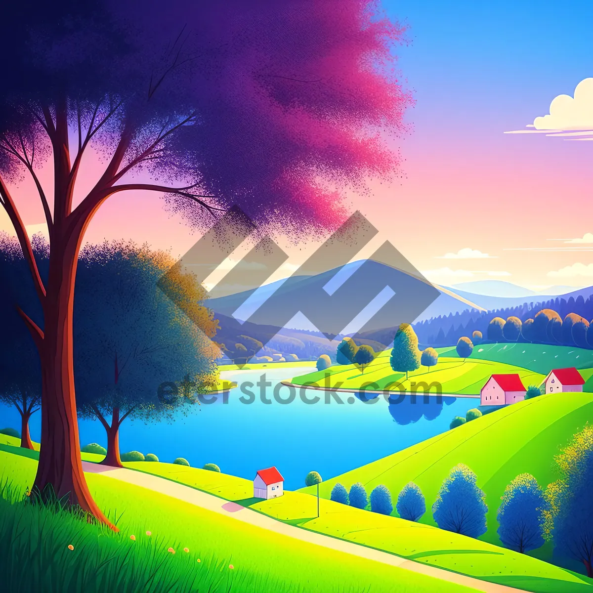 Picture of Vibrant countryside meadow under sunny skies