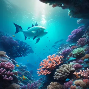 Colorful Marine Life in Sunlit Coral Reef