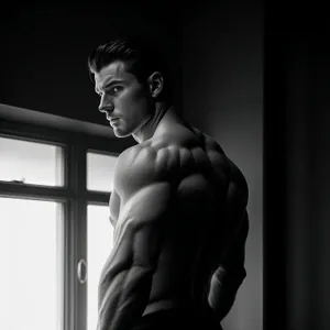 Muscular Sensuality: Attractive Male Bodybuilder in Dark Studio