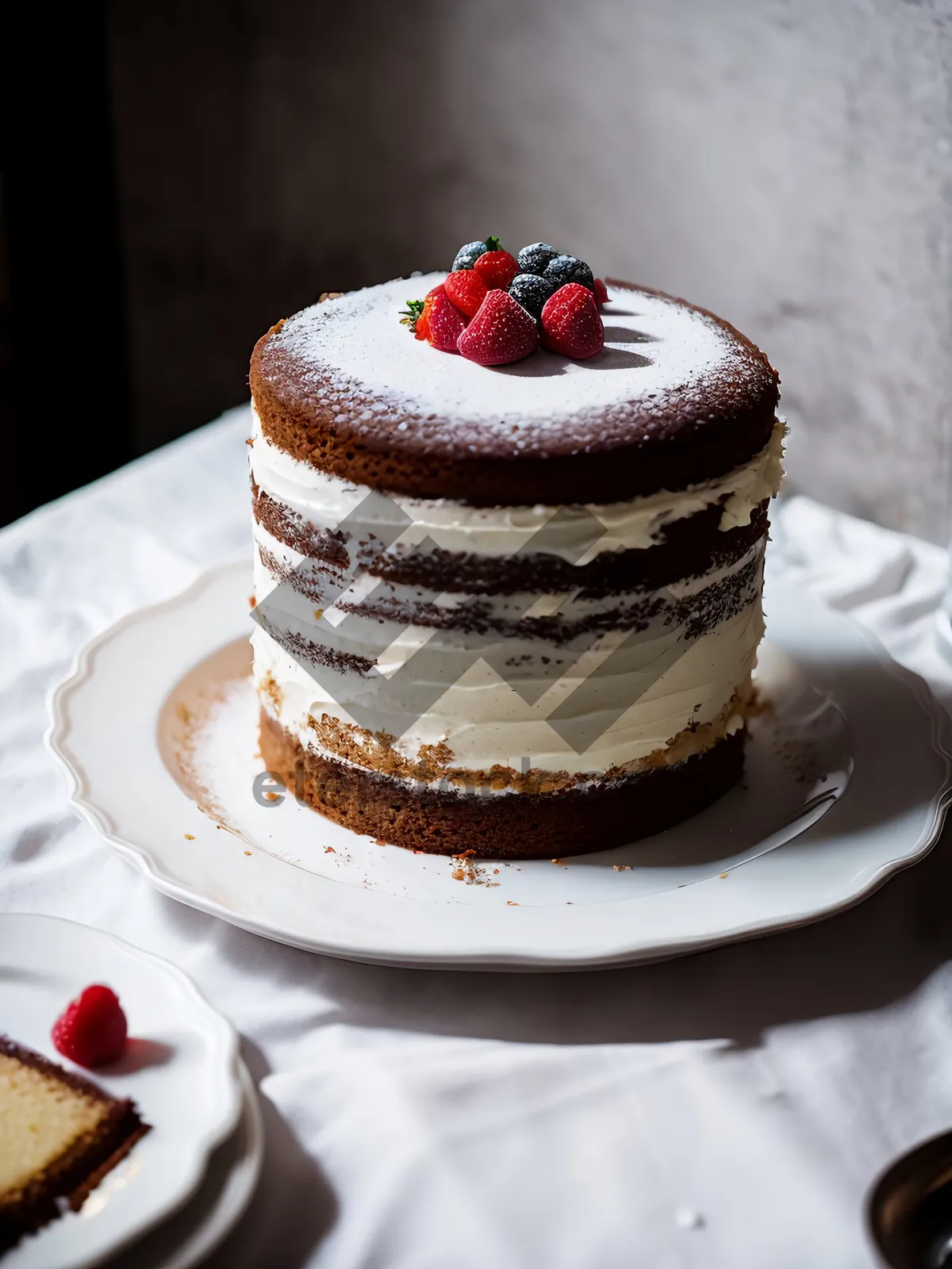 Picture of Delicious Gourmet Dessert Plate with Fresh Fruit and Cream