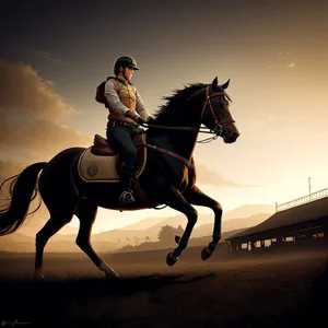 Spectacular Equestrian Vaulting Horse in Sunset Silhouette