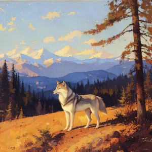 Winter Wonderland: Majestic Malamute Sled Dog Amidst Snowy Forest
