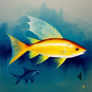 Golden fish swimming in a tropical aquarium.