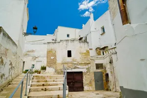 Medieval Stone Fortress Tower in Historic Town Skyline