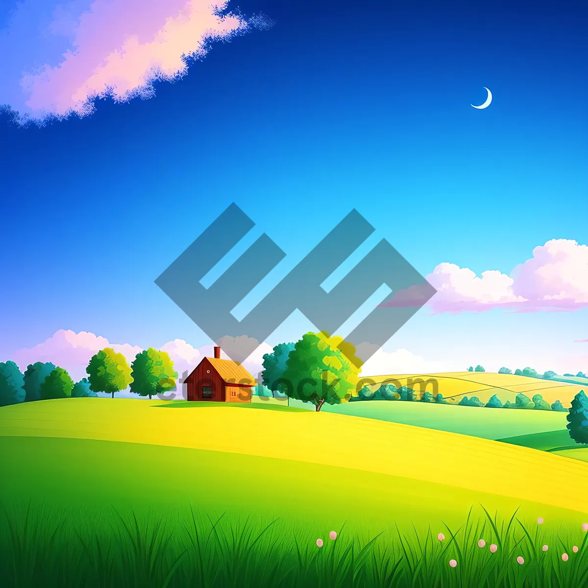 Picture of Serene Summer Sky Over Vibrant Meadow