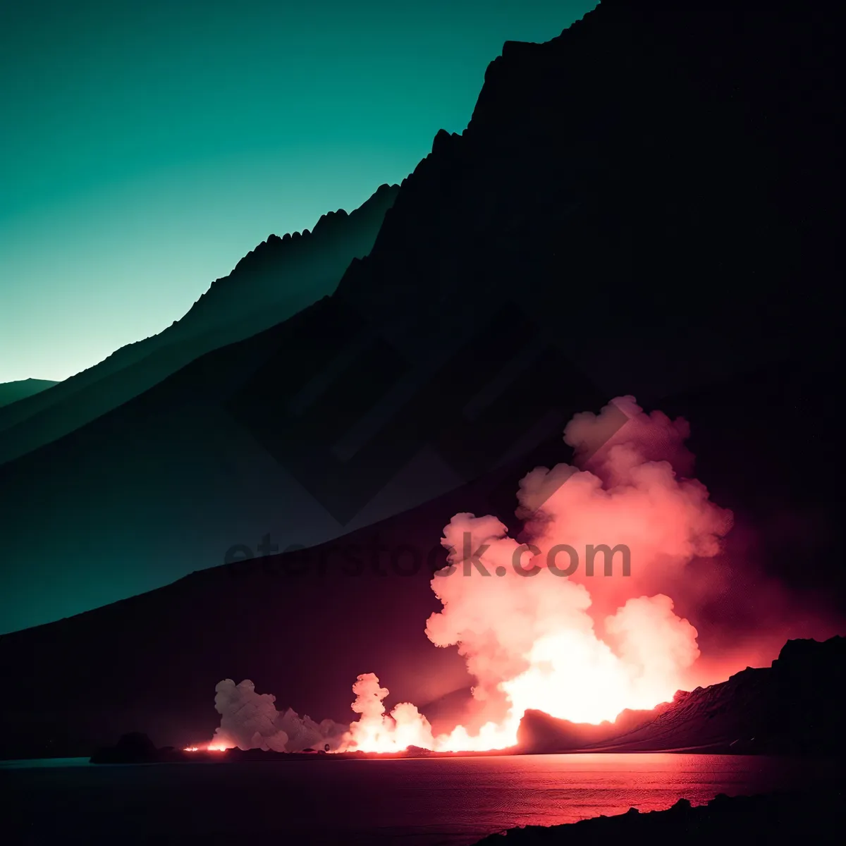 Picture of Fiery Summit: Captivating Volcanic Sunset Over Majestic Mountain