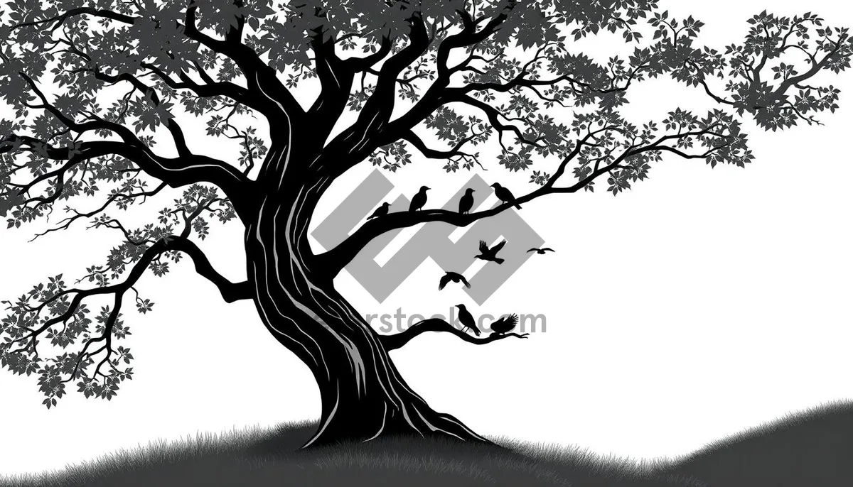 Picture of Black oak tree branch silhouette graphic art design