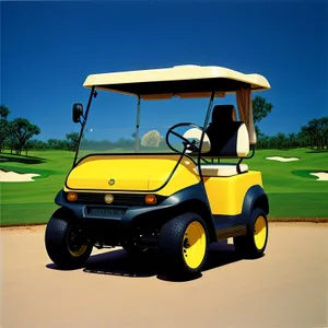 Vintage Golf Car on Green Field