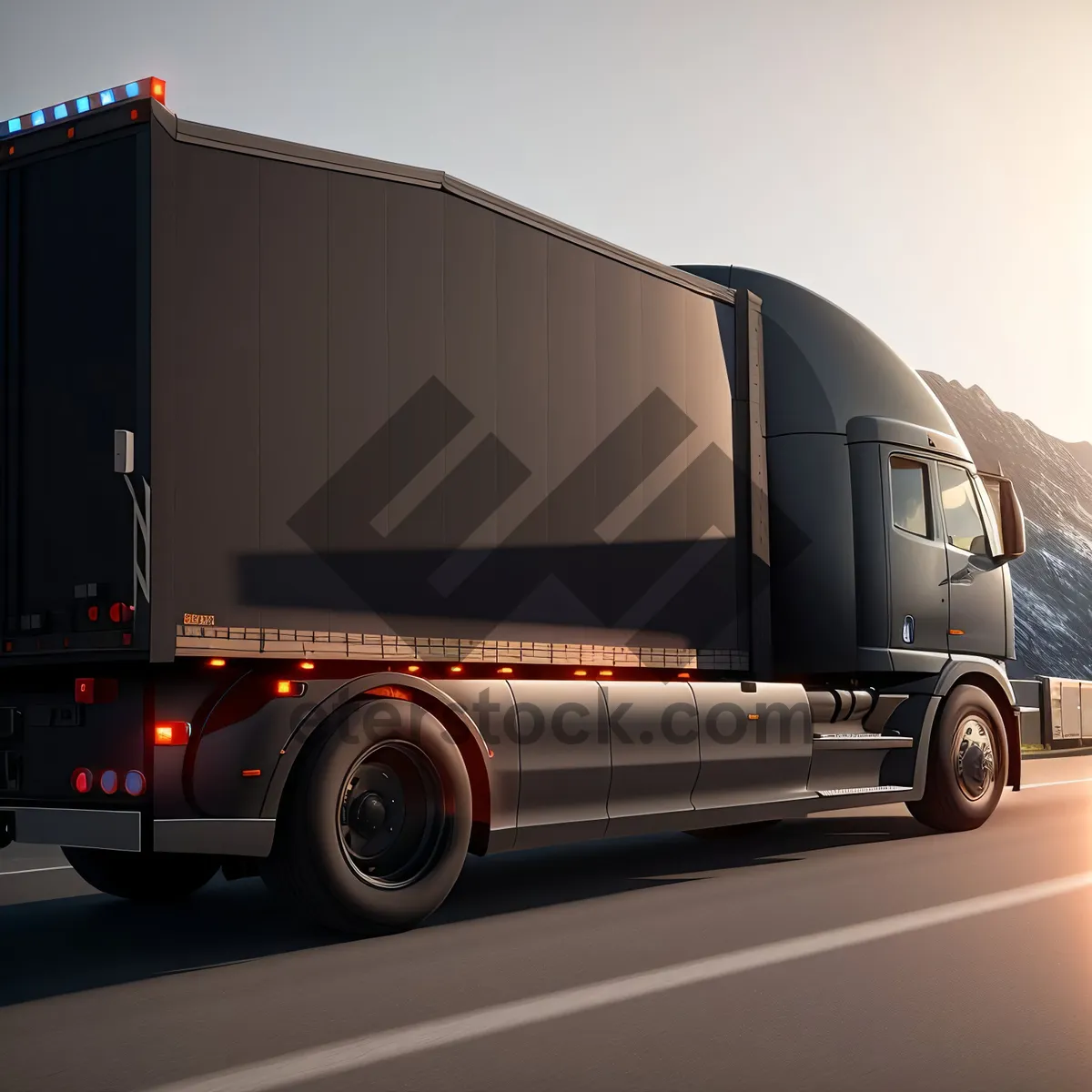 Picture of Transport Truck Hauling Cargo on Highway