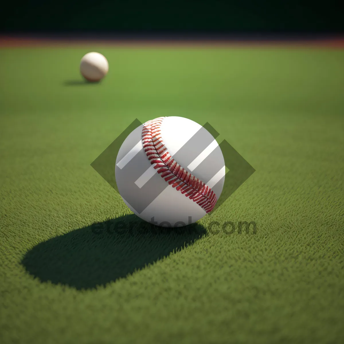 Picture of Ball, bat, and green grass: Baseball game equipment