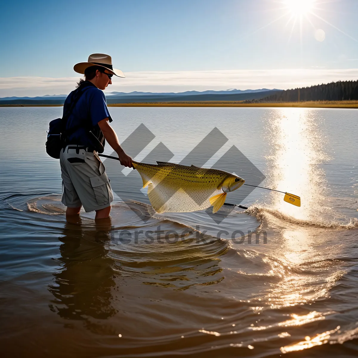 Picture of Man Paddling in Ocean Waves on Beach