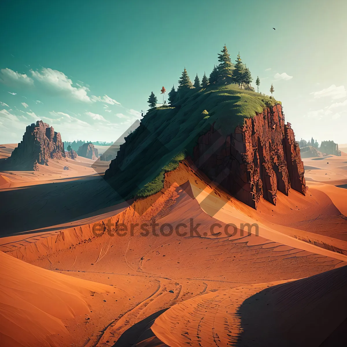 Picture of Scenic Sunset Over Desert Dunes and Mountains