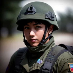 Male Soldier in Bulletproof Vest and Helmet