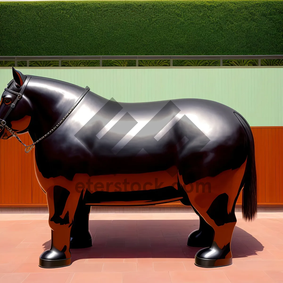 Picture of Brown Horse in Saddle Seat on Farm