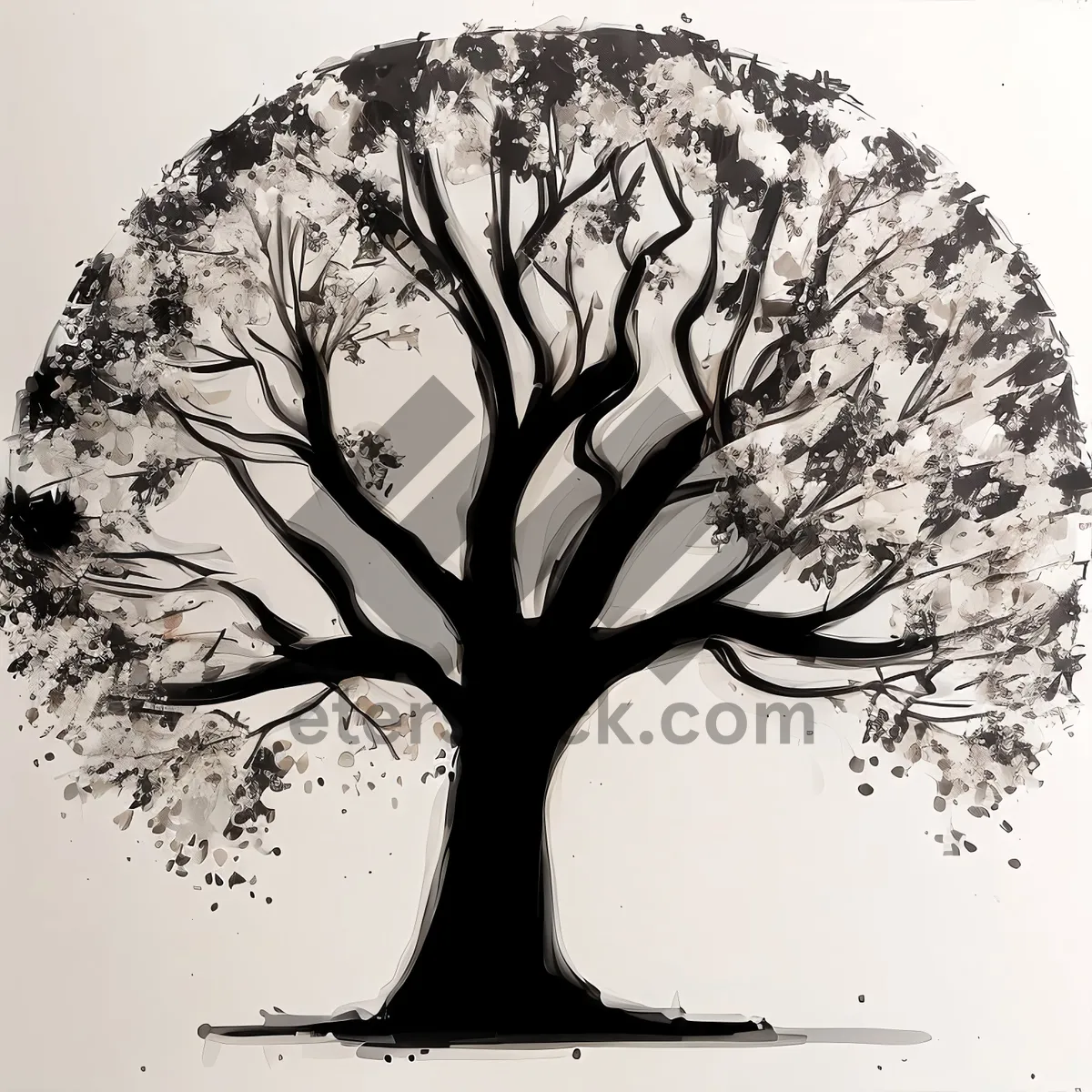 Picture of Oak Tree Branch, Silhouette Art Sketch Design