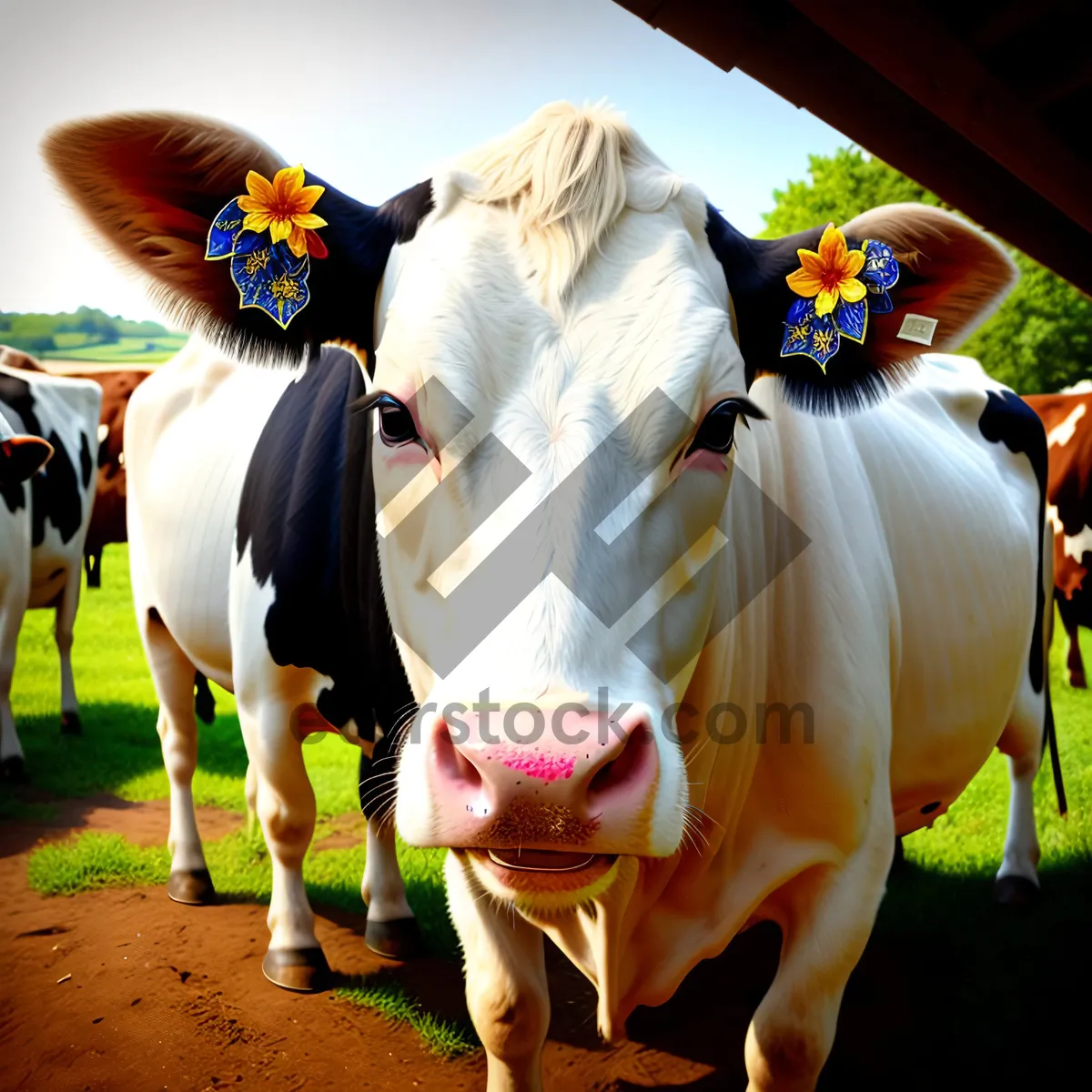 Picture of Dairy cow grazing on peaceful meadow.