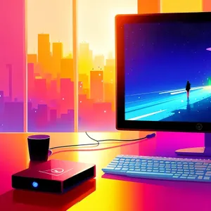 Modern desktop computer with flat screen monitor on office desk