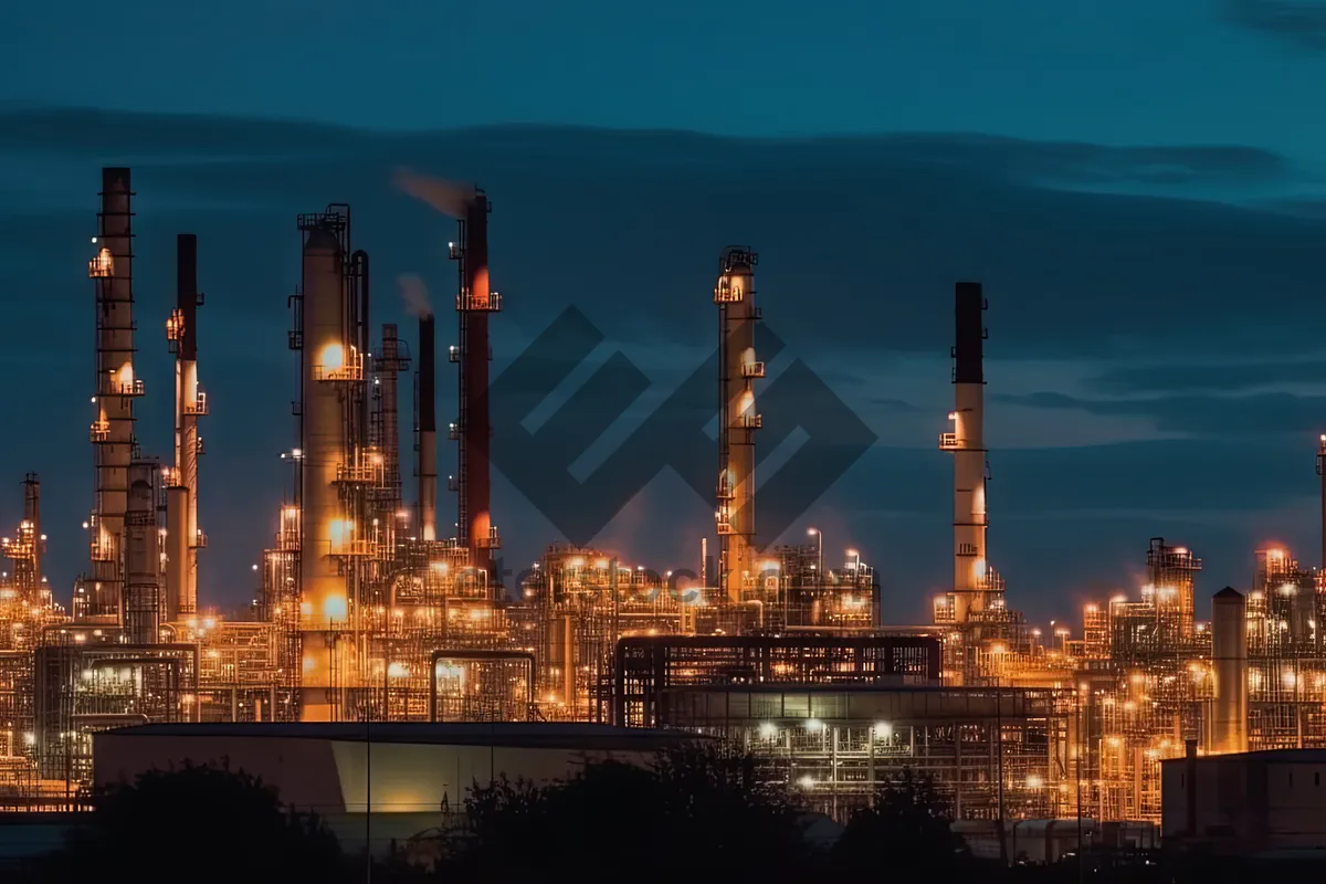 Picture of Industrial city skyline reflection on river at night