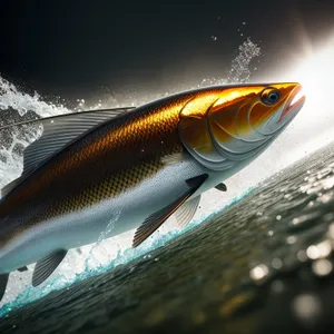 Underwater salmon swimming in tropical reef.