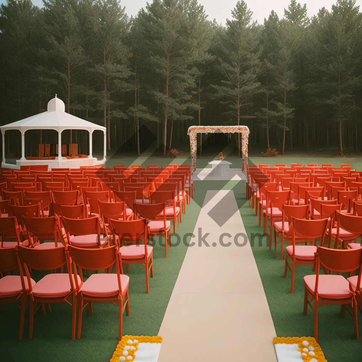 Picture of Empty cafe interior with wooden chairs and tables