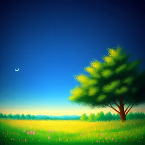Sunny Horizon Over Meadow and Fields