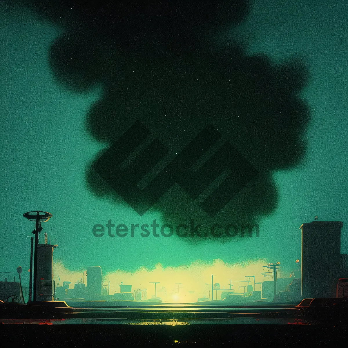 Picture of Industrial tower against the sunset sky with nuclear reactor