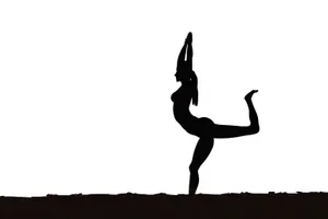 Black silhouette of man dancing in action sport.