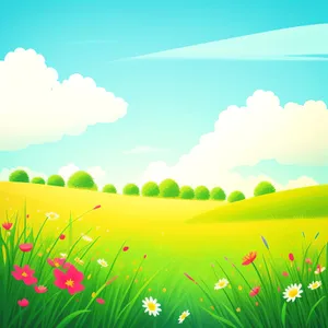 Vibrant Spring Meadow under Clear Blue Skies.