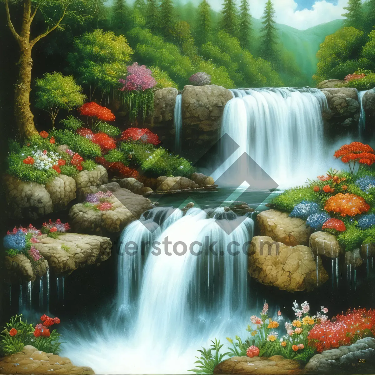 Picture of Enchanting Forest Waterfall in Lush Park Landscape
