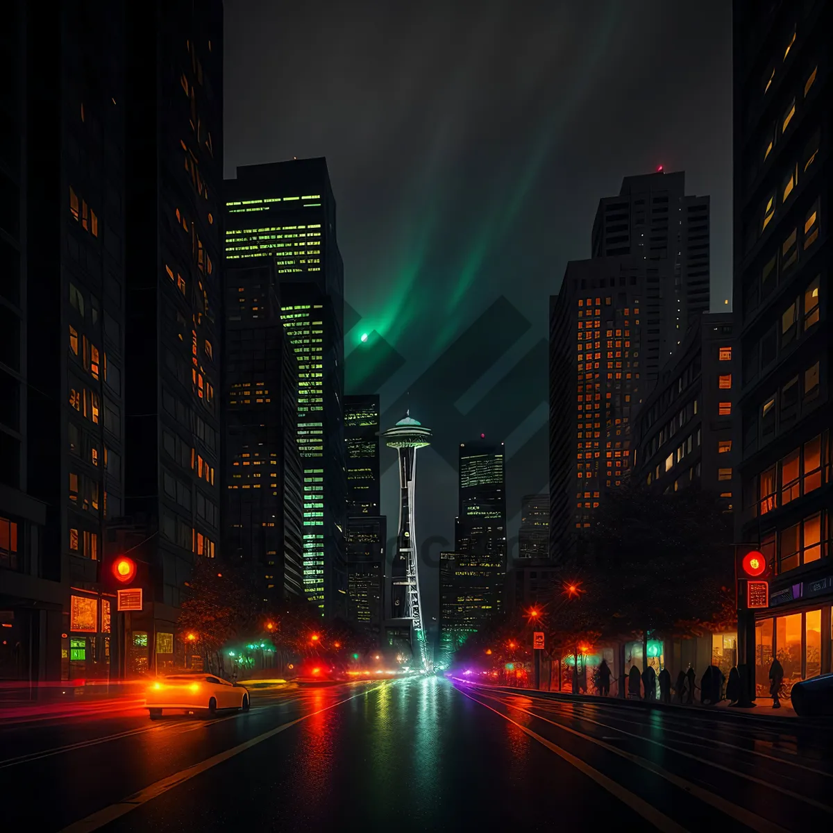 Picture of Nighttime Urban Skyline with Glowing Skyscrapers