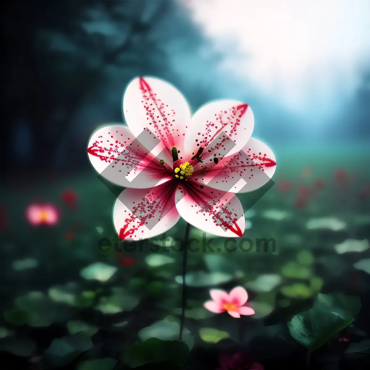 Picture of Blooming Pink Periwinkle Blossom in Garden