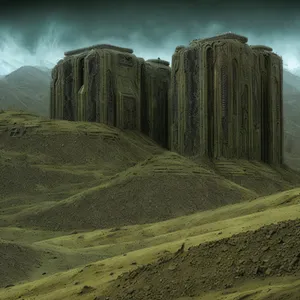 Rustic Megalith Memorial amidst Serene Mountain Landscape