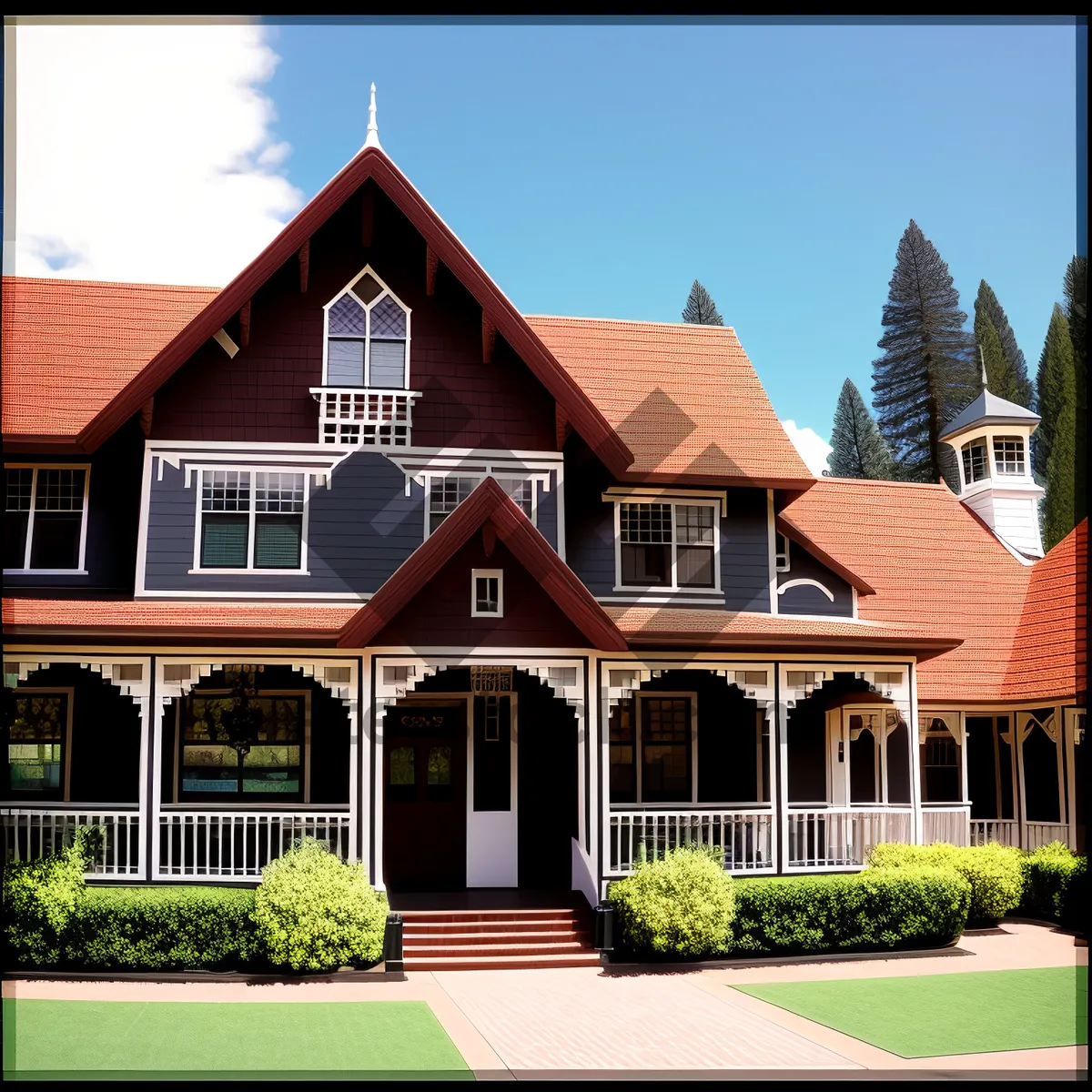 Picture of Modern suburban dwelling with beautiful roof and landscaping