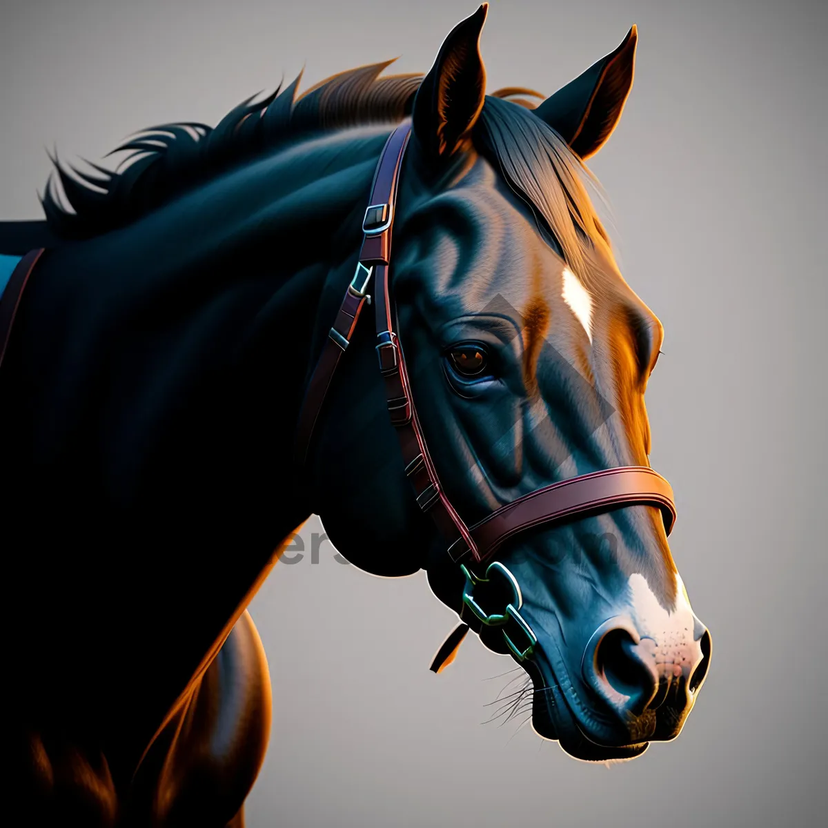 Picture of Bronco - Majestic Horse Portrait in Rural Meadow