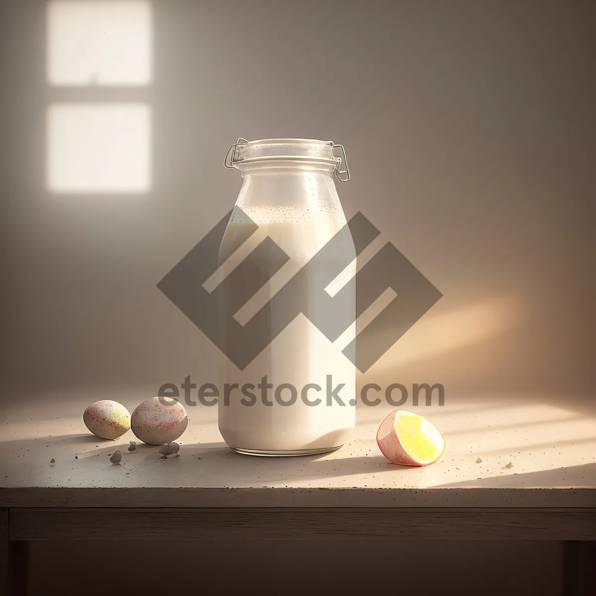 Picture of Fresh Milk in Glass Bottle, Healthy Dairy Beverage