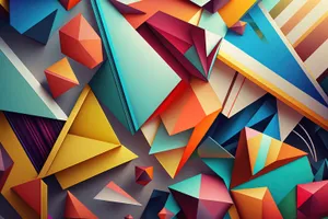 Colorful Geometric Abstract Artwork with Gradient Rainbow Texture