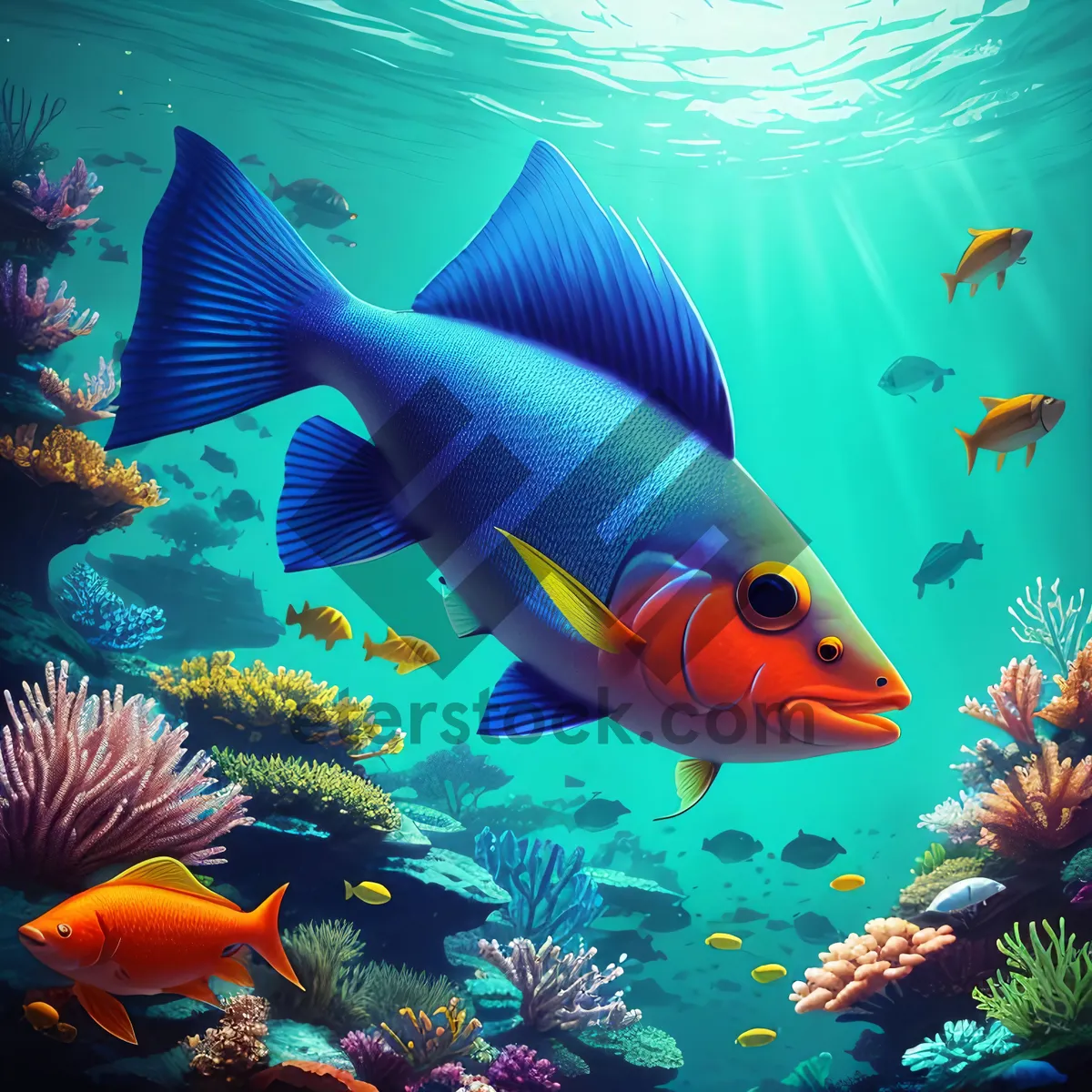 Picture of Colorful Tropical Fish Swimming in Coral Reef