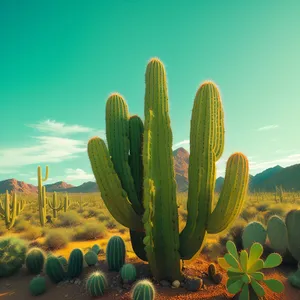 Saguaro Cactus against Desert Sky - Vibrant Desert Plant