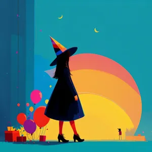 Magical Holiday Sorcerer Silhouette Cartoon Art