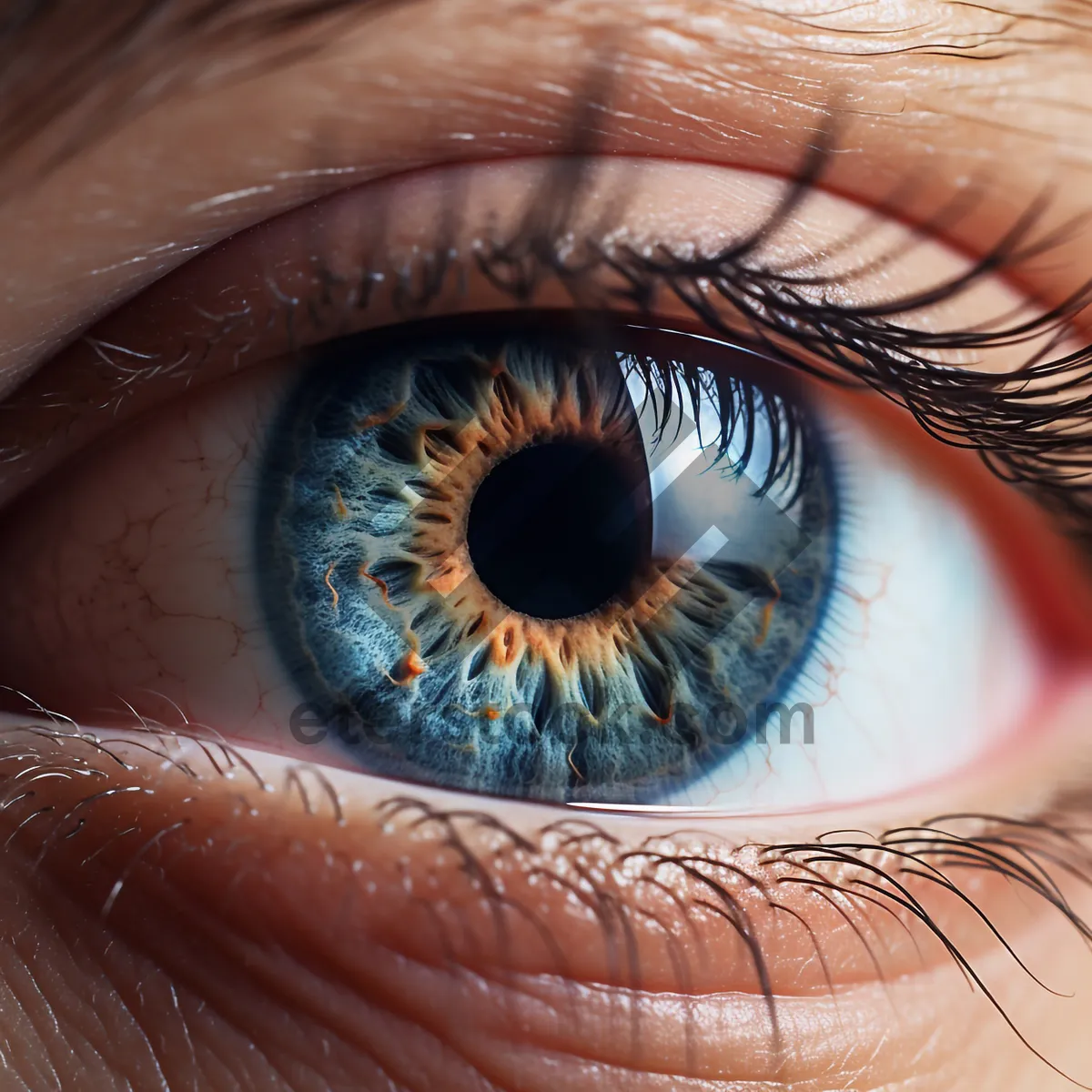 Picture of Closeup of bright eye makeup with clean skin.