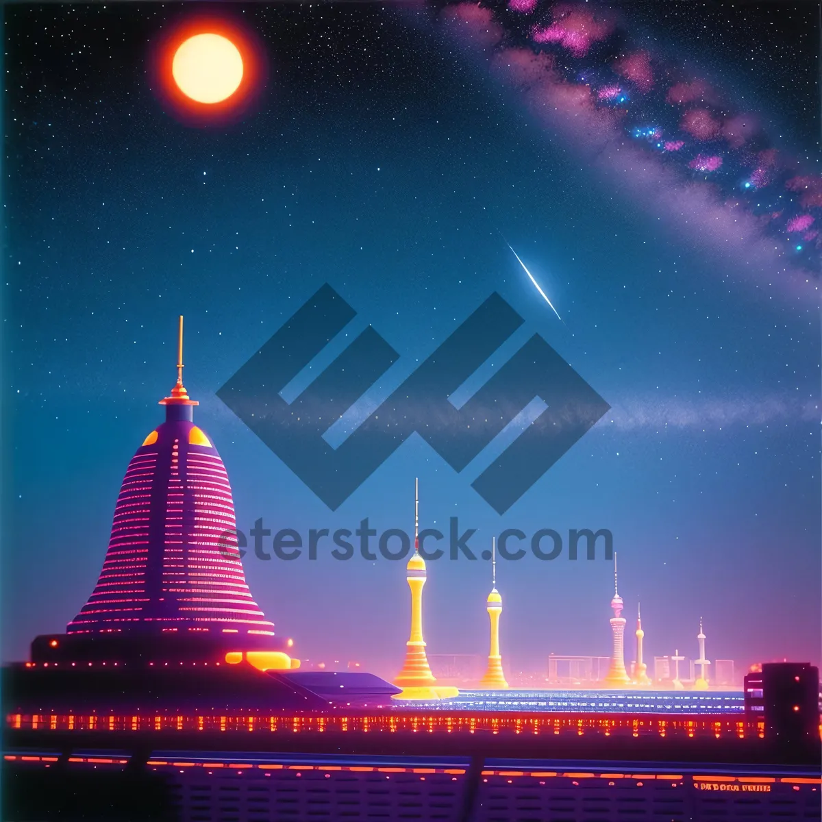 Picture of Nighttime View of City Temple on Pier