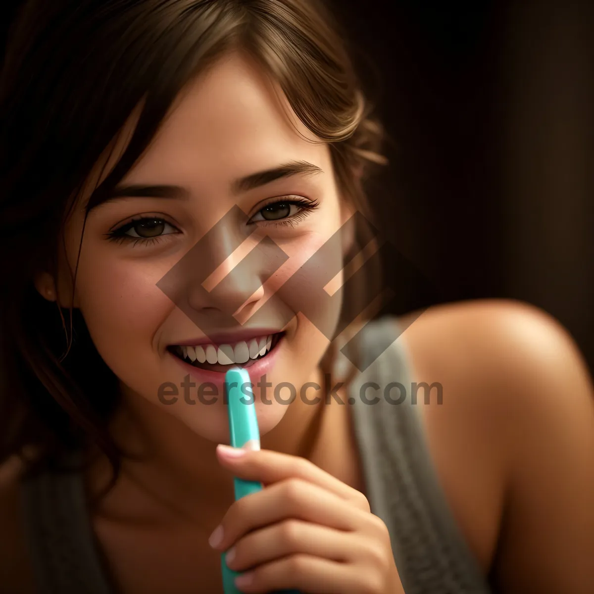 Picture of Pretty Smiling Lady with Makeup and Crayon