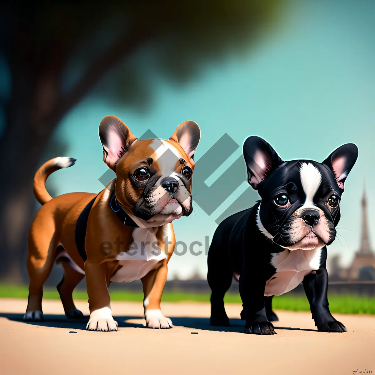 Picture of Adorable Bulldog puppy sitting and looking cute