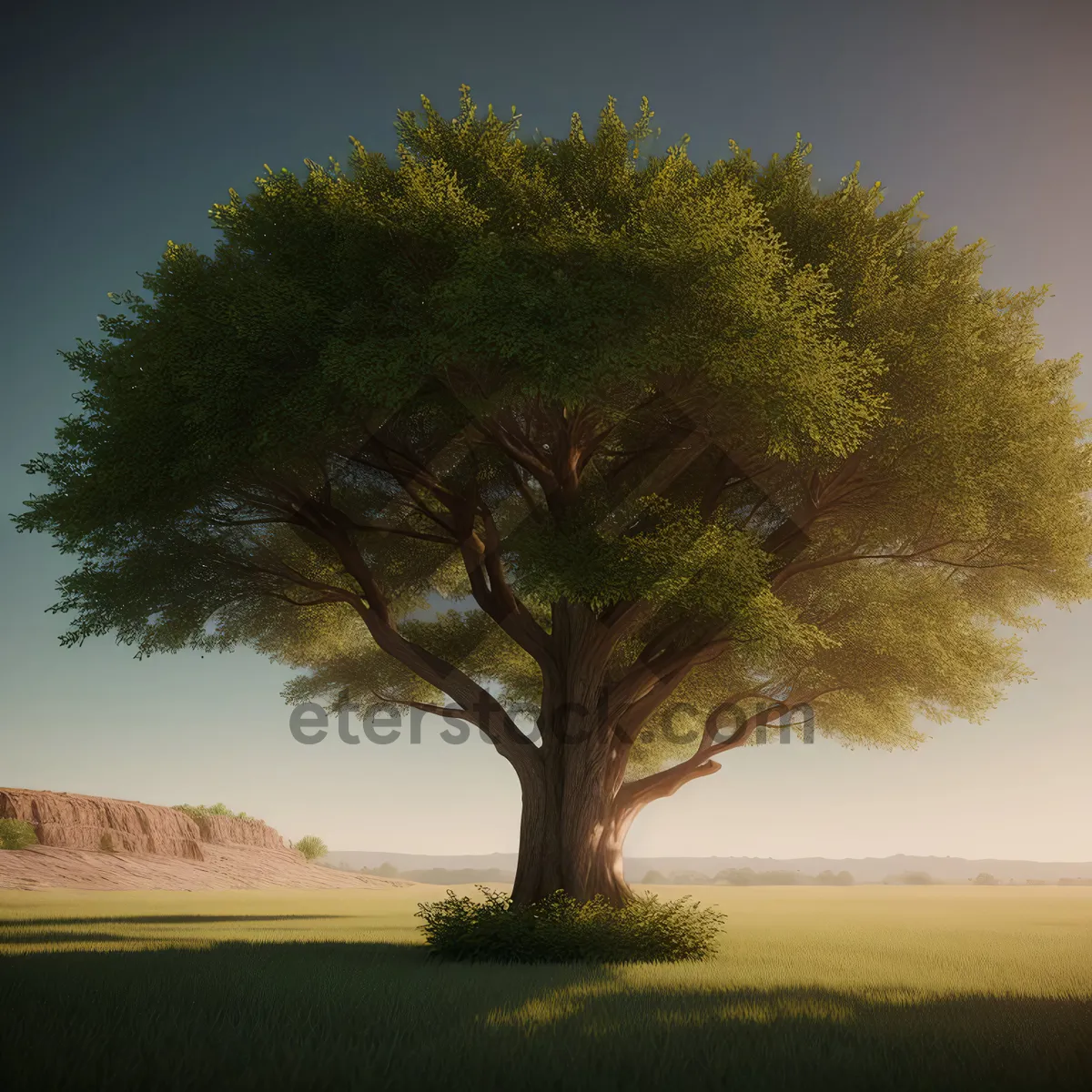 Picture of Idyllic Countryside Oak Tree Landscape Under Sunlit Sky