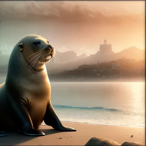 Playful Sea Lion Rests on Sandy Beach