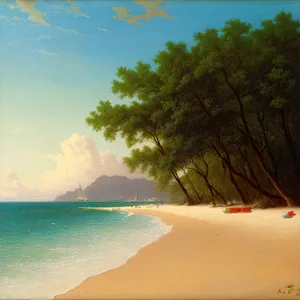 Tranquil Beachscape: Pristine Tropical Bay with Azure Waves