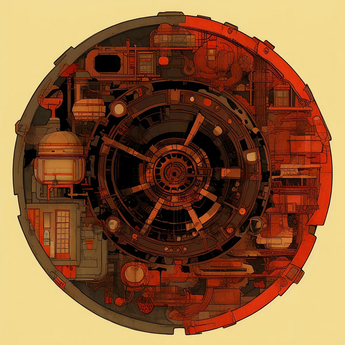 Picture of Clock mechanism with gears and pointers on stator.