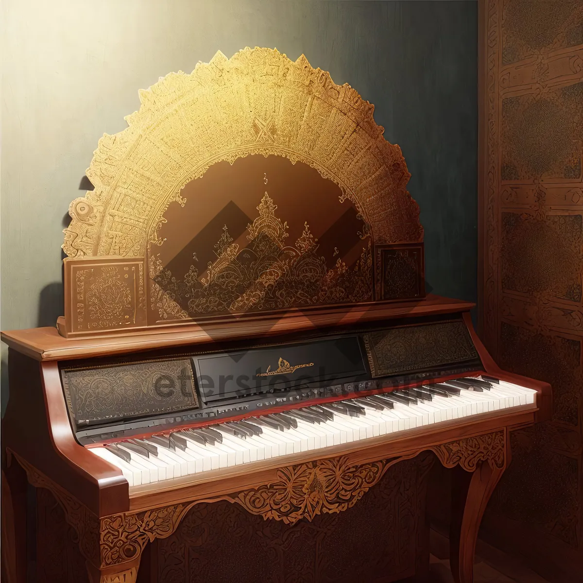 Picture of Grand Piano on Music Stool in Architectural Setting