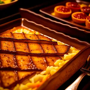 Gourmet pumpkin plate with delicious confectionery dessert.