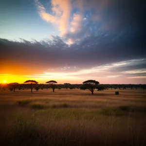 Serene Sunset Over Vast Steppe Landscape